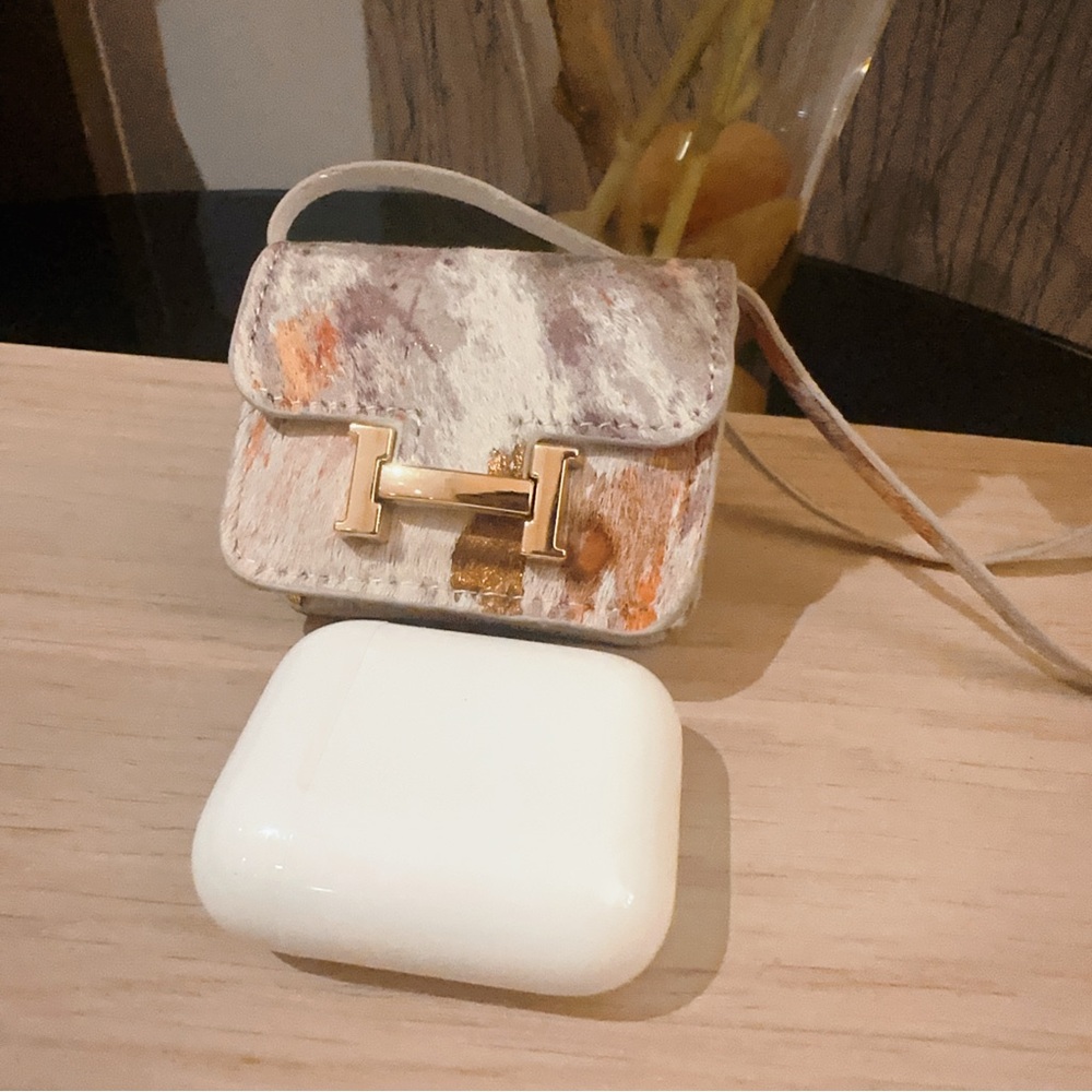 Stylish Calf Hair Leather mini Bag as Bag charm, perfect size for AirPods